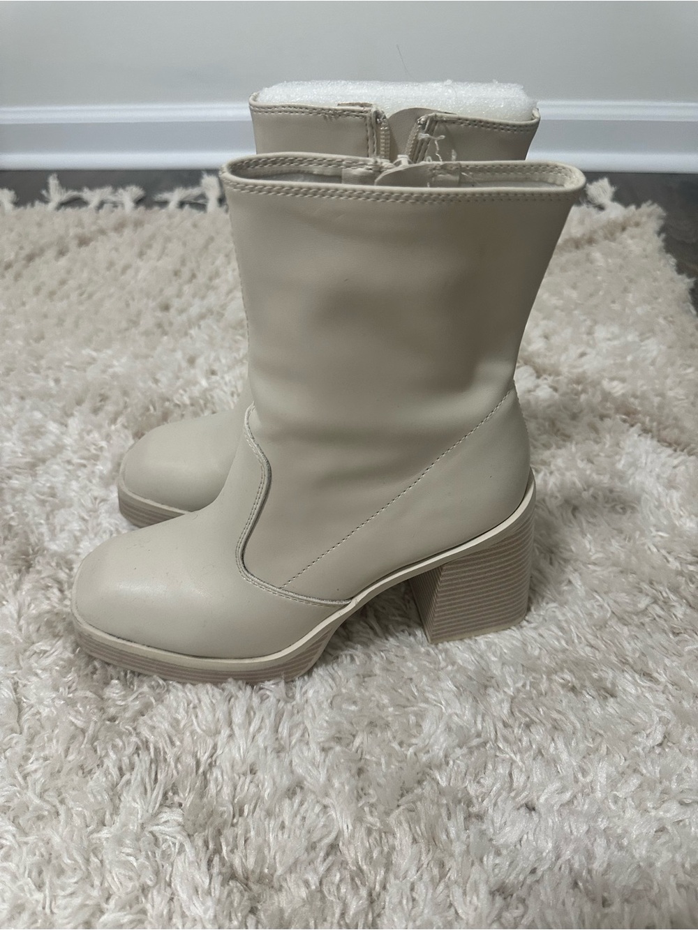 MIA Cream Mid-Calf Block Heel Boots size 6
